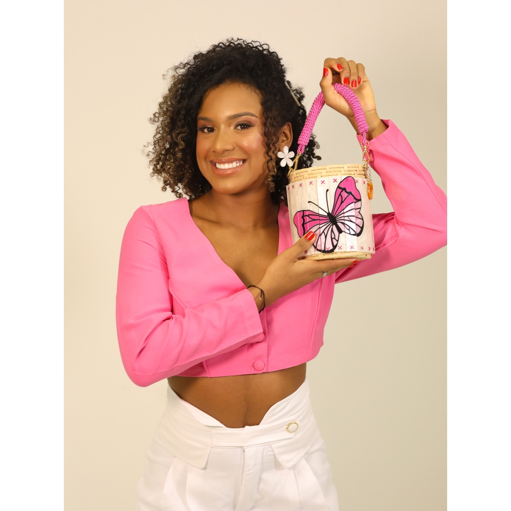 Bolsa de Palha Borboleta - Luna - Rosa