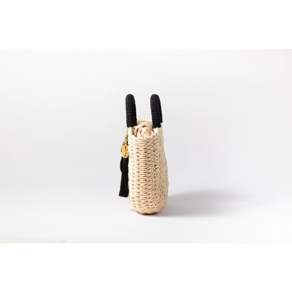 Bolsa de Palha G - Preta com a Palha Clara