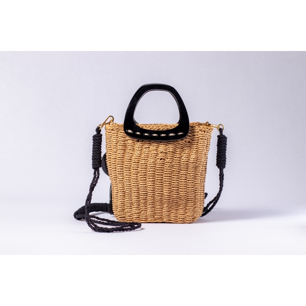 Bolsa de Palha Brisa - Preta com a Palha Escura