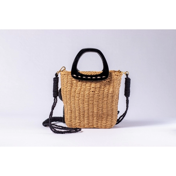 Bolsa de Palha Brisa - Preta com a Palha Escura
