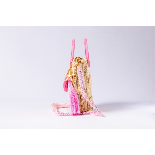 Bolsa de Palha Brisa - Madrepérola Rosa com a Palha Clara