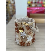 Bolsa de Palha Luna - Flowers - Madrepérola marrom com claro