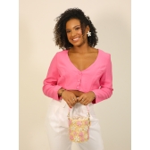 Bolsa de Palha Luna - Flowers - Madrepérola rosa com claro