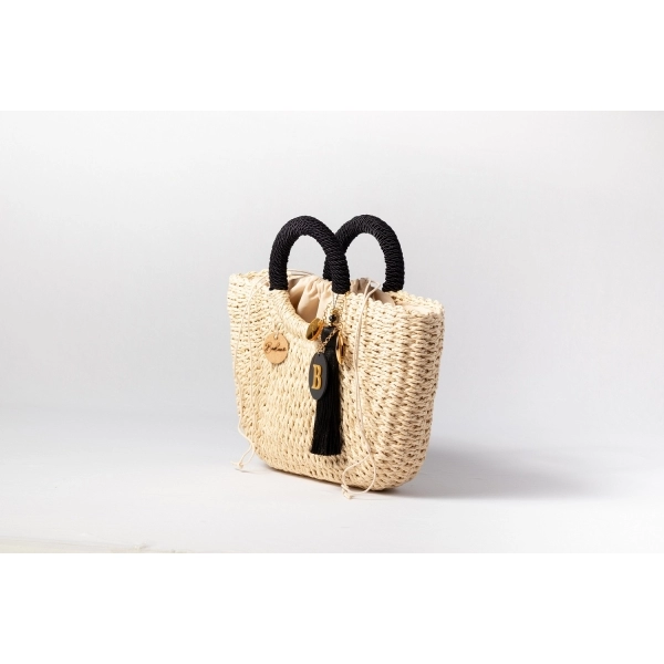 Bolsa de Palha G - Preta com a Palha Clara
