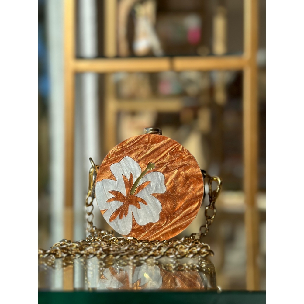 Micro bag - Flor - Madrepérola marrom com claro