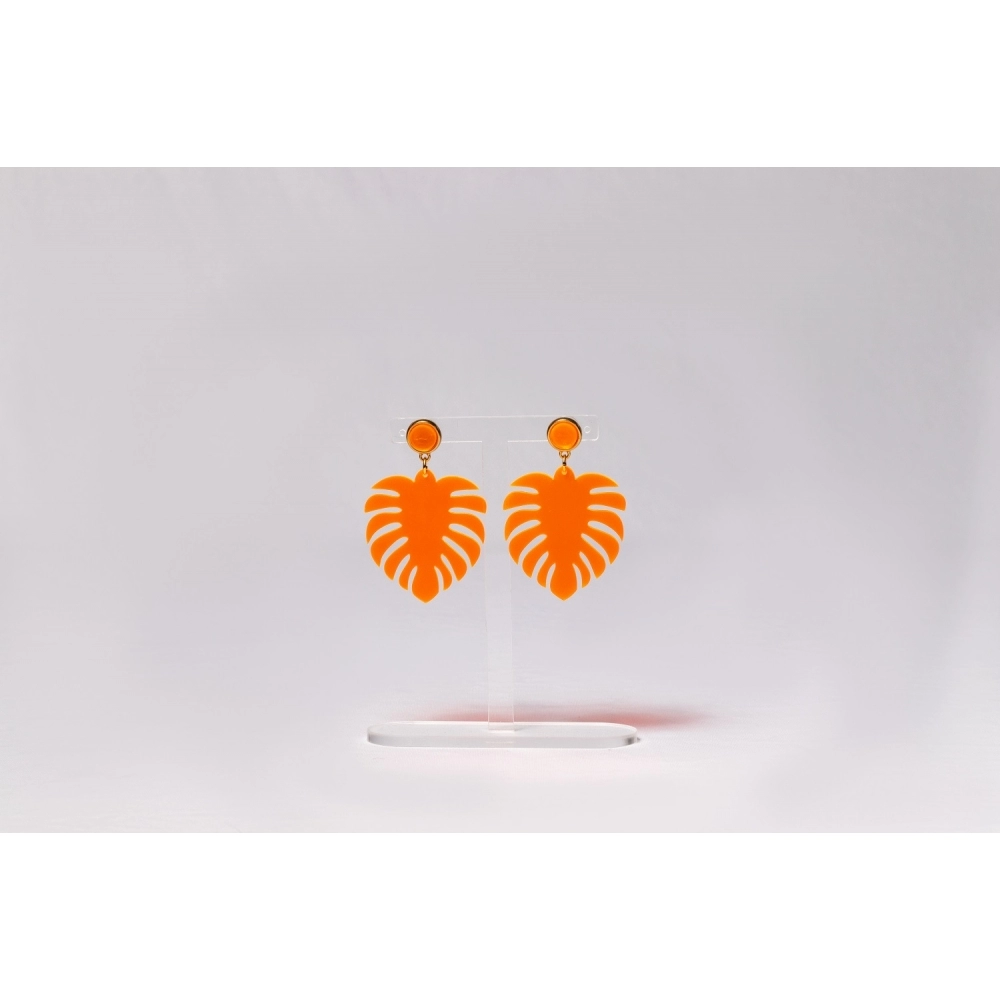 Brinco Folha M - Laranja Neon