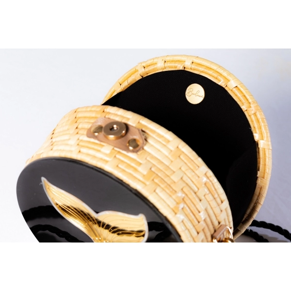 Bolsa de Palha Rabo de Sereia - Redonda P - Preto com Madrepérola Claro