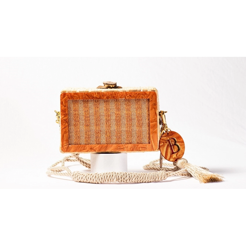 Bolsa Clutch Palha Indonésia - Madrepérola Marrom