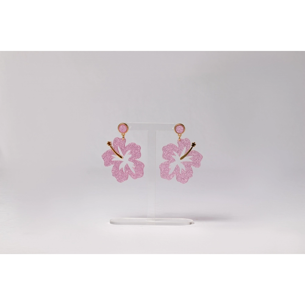 BRINCO FLOR - M - Glitter - Rosa bebê glitter
