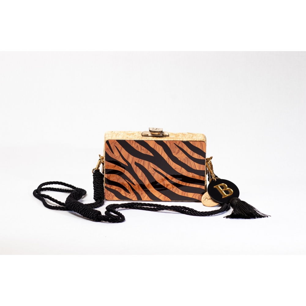 Bolsa Clutch Tigresa - Madrepérola Marrom com preto