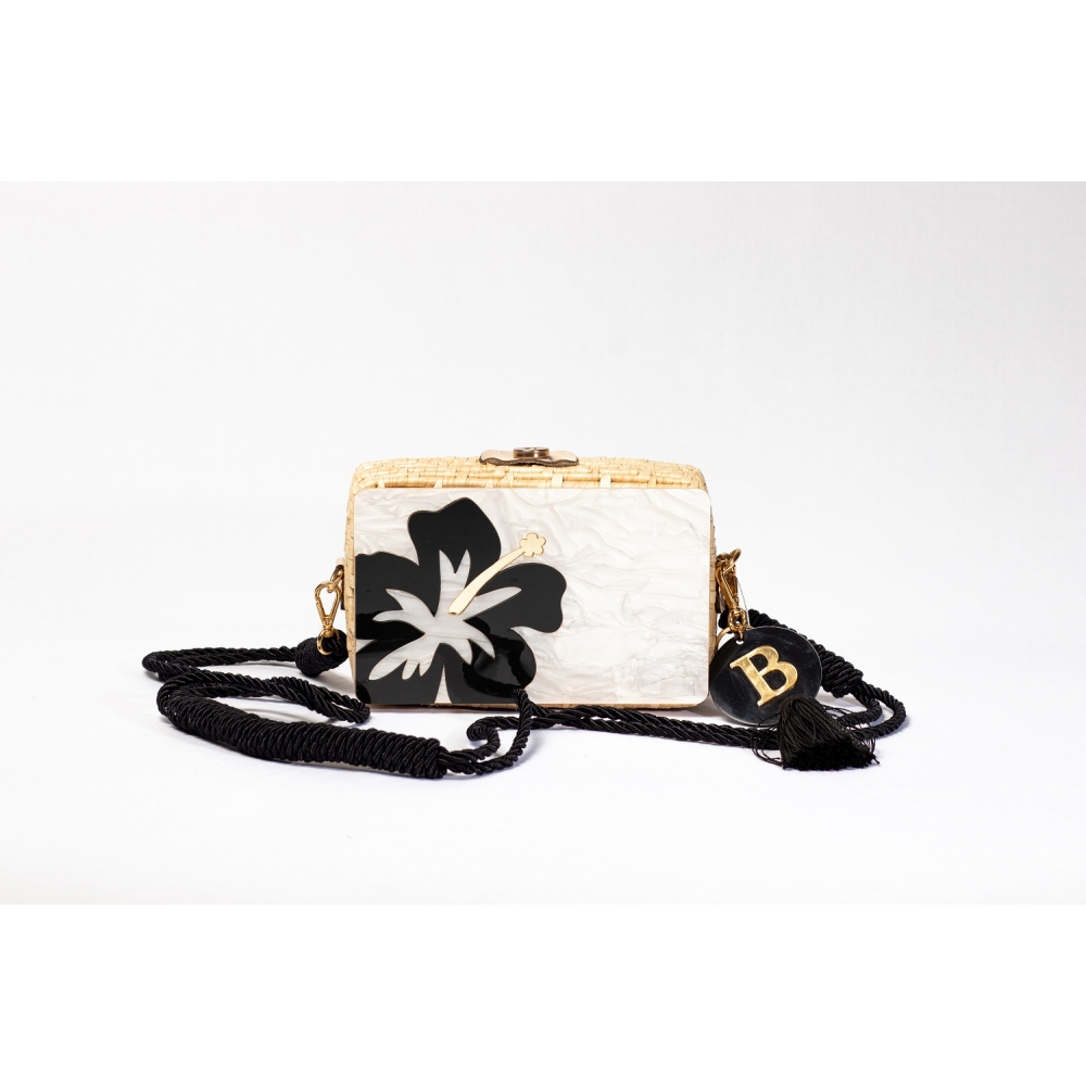 Bolsa Clutch Flor - Madrepérola Claro com Preto