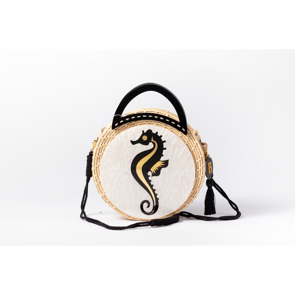 Bolsa Sophia - Cavalo Marinho - - Madrepérola claro com preto