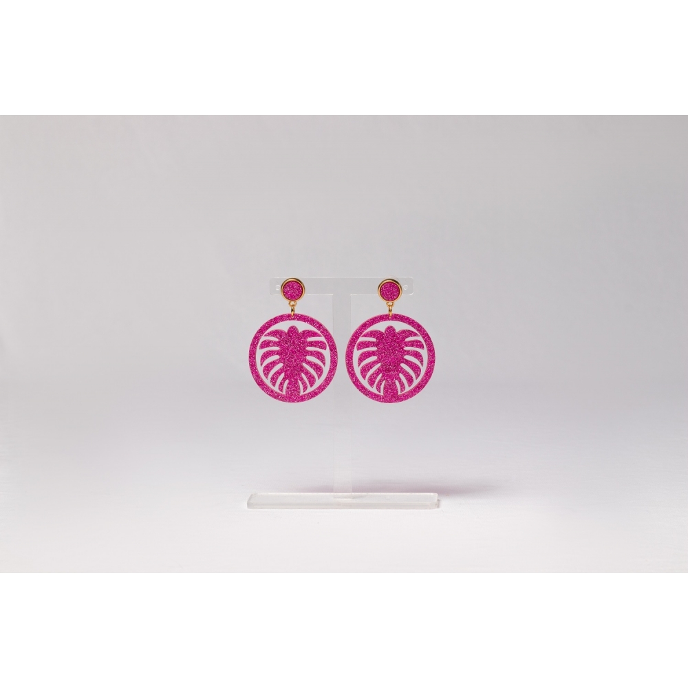 Brinco folha RM - Pink glitter