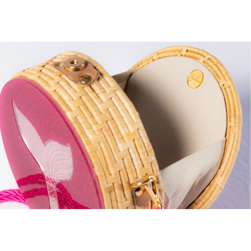Bolsa de Palha Rabo de Sereia - Redonda P - Glitter Pink