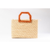 Bolsa de Palha Praia - Quadrada - Flor - Madrepérola claro com  marrom