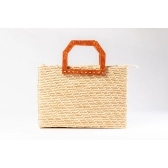 Bolsa de Palha Praia - Quadrada - Flor - Madrepérola claro com  marrom