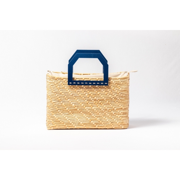 Bolsa de Palha Praia - Quadrada -  Olho grego - - Azul
