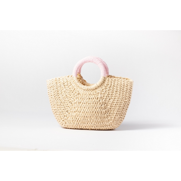 Bolsa de Palha G - Rosa Bebê com a Palha Clara