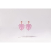 Brinco Folha M - Rosa bebê glitter