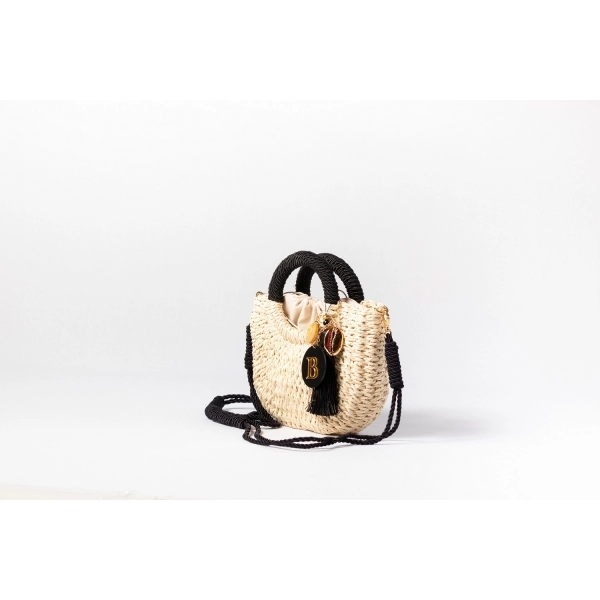 Bolsa de Palha P - Preta com a Palha Clara