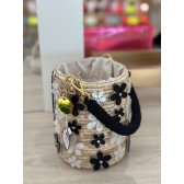 Bolsa de Palha Luna - Flowers - Preto com madrepérola claro