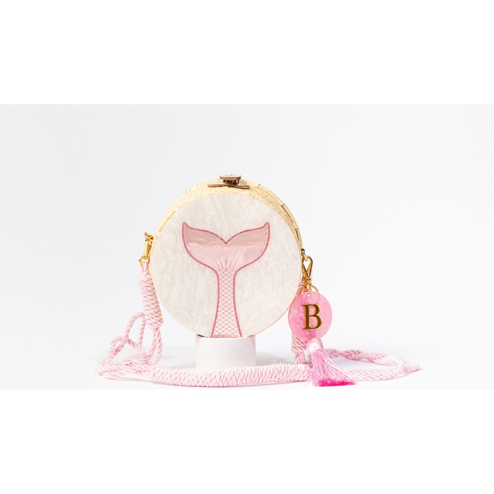 Bolsa de Palha Rabo de Sereia - Redonda P - Madrepérola Claro com Madrepérola Rosa