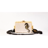 Bolsa Clutch Cavalo Marinho - Madrepérola Claro com Preto