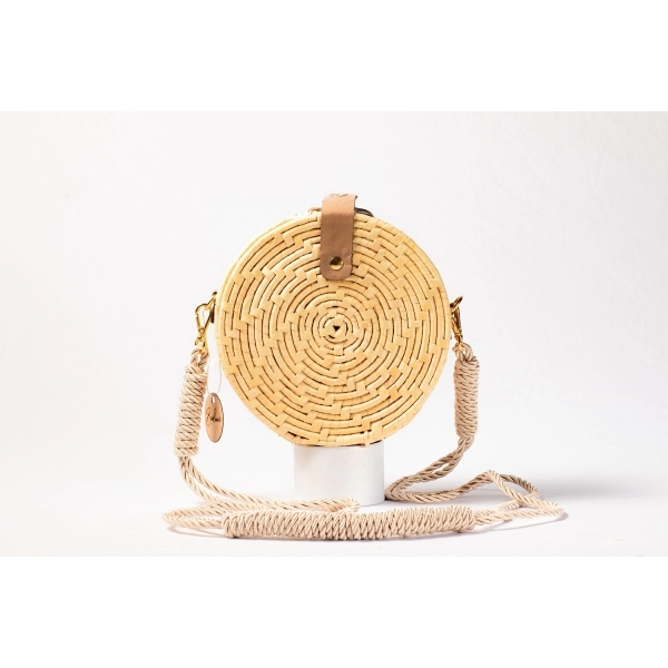 Bolsa de Palha Tartaruga - Redonda P - Madrepérola Marrom com Madrepérola Claro