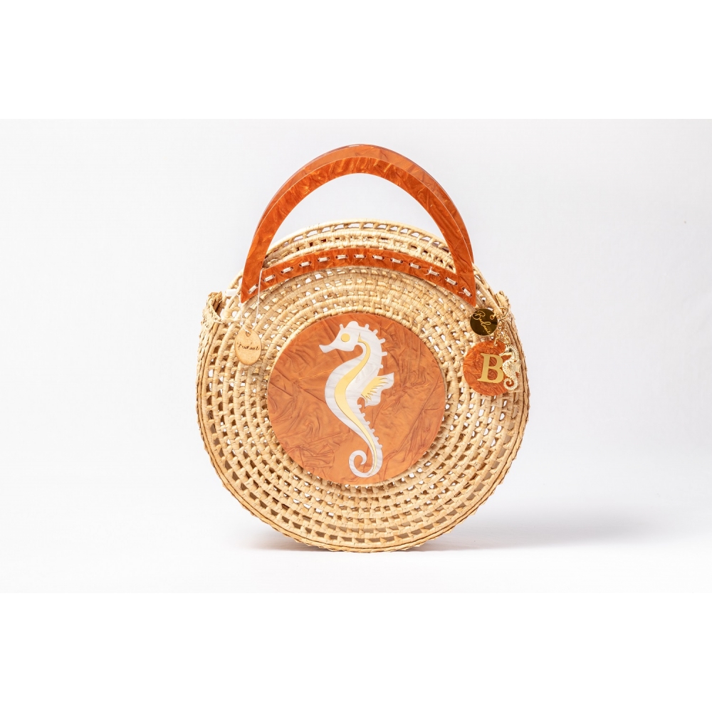 Bolsa de Palha Praia Cavalo Marinho - Madrepérola Marrom com Claro
