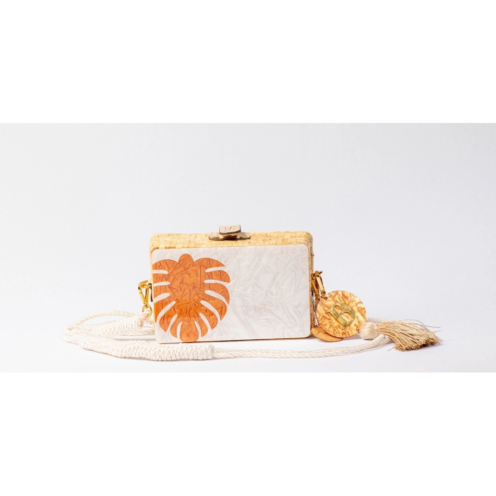 Bolsa Clutch - Folha - Madrepérola Claro com Marrom