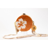 Bolsa de Palha Flor - Redonda P - Madrepérola Marrom com Madrepérola Claro